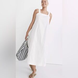 Madewell cotton linen midi off white/ivory  dress